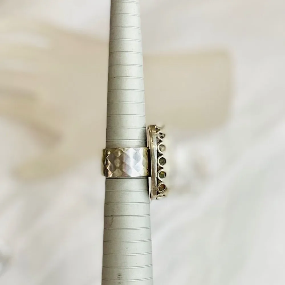 Natural Ocean Jasper Wide Diamond Band Sterling Silver Statement Ring - NEW